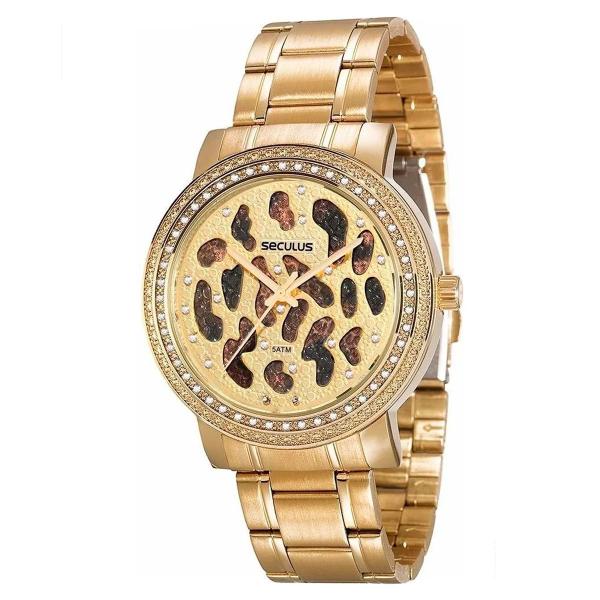 Relógio de Pulso Seculus Feminino Animal Print 20237LPSVDS2 - Dourado