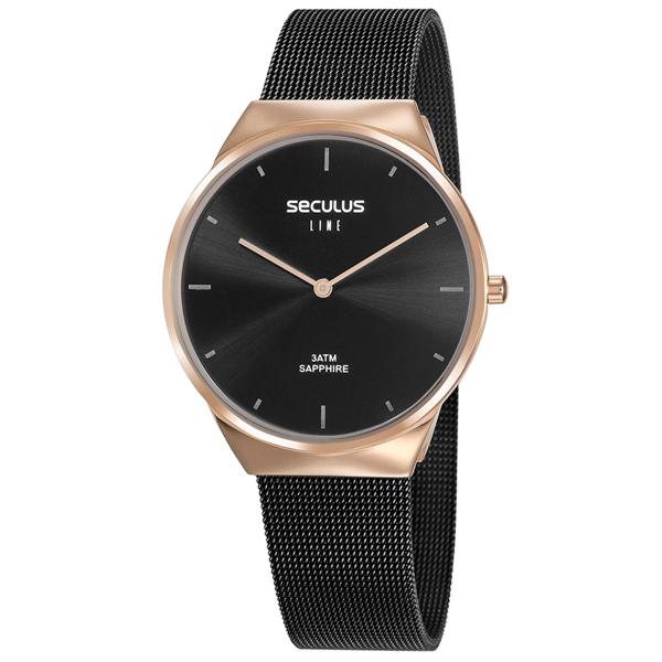 Relógio de Pulso Seculus Feminino Line Sapphire 35008GPSVIA1 - Rosé e Preto