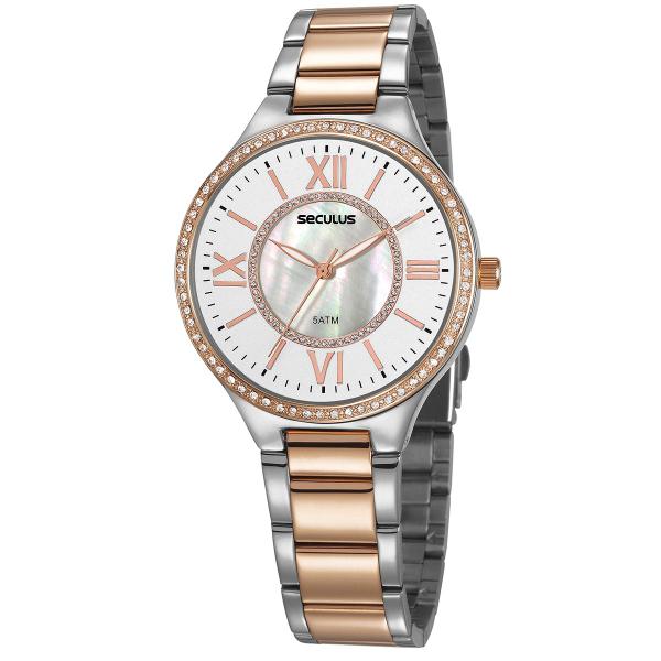 Relógio de Pulso Seculus Feminino Misto 20750LPSVGS1 - Prata e Rosé