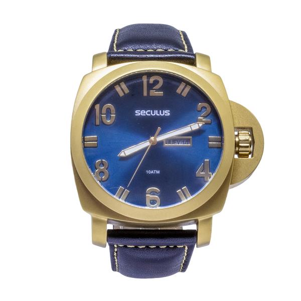 Relógio de Pulso Seculus Masculino com Pulseira de Couro 20286GPSVDC2 - Dourado e Preto