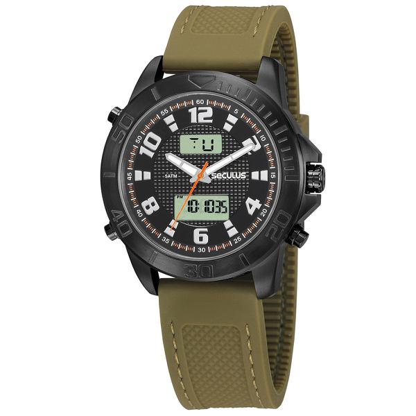 Relógio de Pulso Seculus Masculino com Pulseira de Silicone 20792GPSVPU2 - Verde e Preto