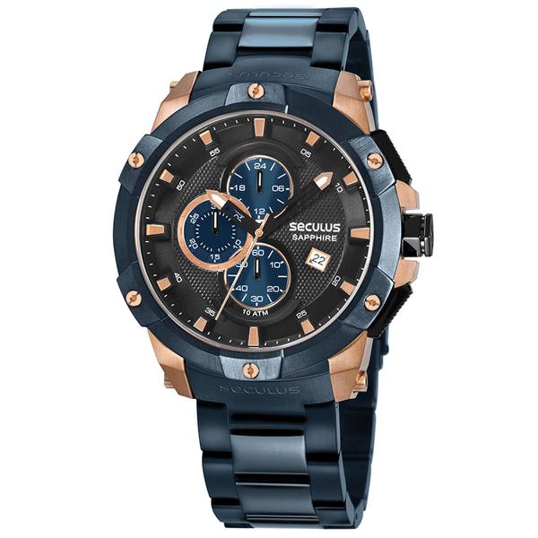 Relógio de Pulso Seculus Masculino Sapphire com Cronógrafo 13026GPSVVA4 - Azul e Rosé