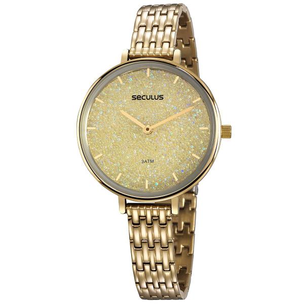 Relógio de Pulso Seculus Slim Feminino com Cristais 20839LPSVDS1 - Dourado