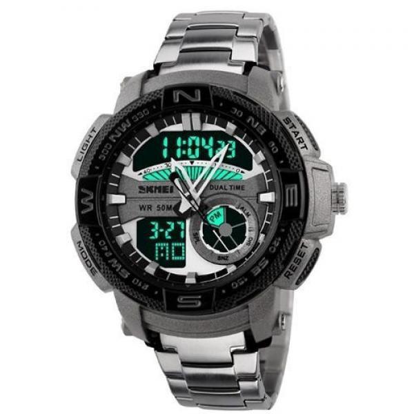 Relogio de Pulso Skmei Dual Time Vidro em Cristal - Original - Branco C/preto