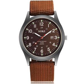 Relógio de Pulso Soki Militar Esportivo - Pulseira Nylon Marrom e Fundo Marrom