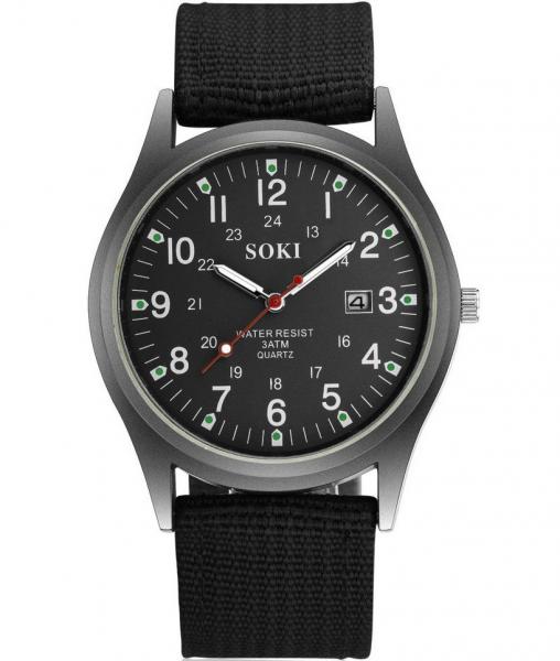 Relógio de Pulso Soki Militar Esportivo - Pulseira Nylon Preto e Fundo Preto - Renascença