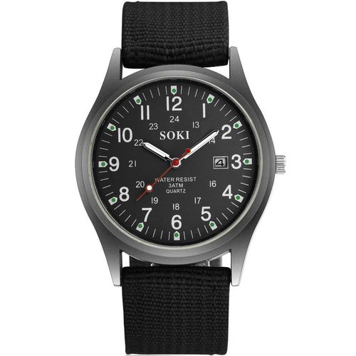 Relógio de Pulso Soki Militar Esportivo - Pulseira Nylon Preto e Fundo Preto