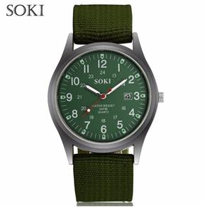 Relógio de Pulso Soki Militar Esportivo - Pulseira Nylon Verde e Fundo Verde
