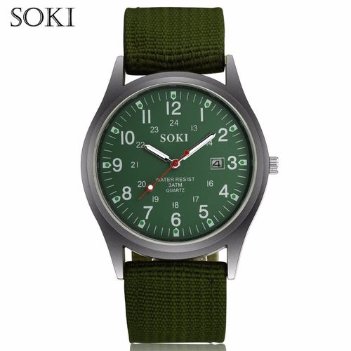 Relógio de Pulso Soki Militar Esportivo - Pulseira Nylon Verde e Fundo Verde