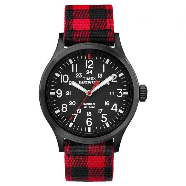 Relógio de Pulso Timex Indiglo Unissex com Pulseira de Nylon TW4B02000 - Xadrez Vermelho e Preto