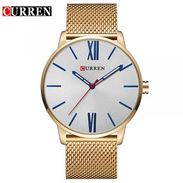 Relógio de Quartzo Esporte Casual Unisex Cor Dourado - Curren