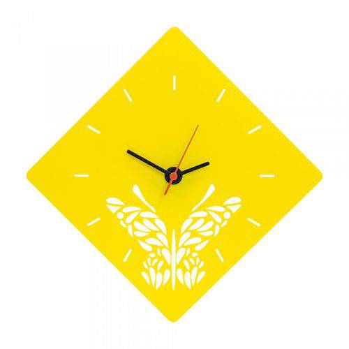 Relógio Decorativo Borboleta em Acrílico Amarelo