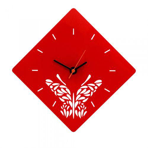 Relógio Decorativo Borboleta em Acrílico Vermelho