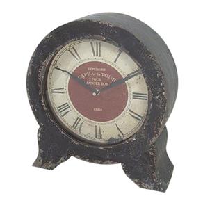 Relógio Decorativo de Mesa Feito de Madeira Escura com Detalhe Vermelho