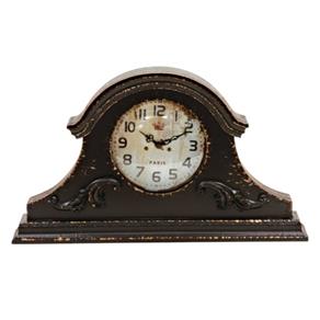 Relógio Decorativo de Mesa Paris Feito em Madeira Trabalhada no Tom Escuro