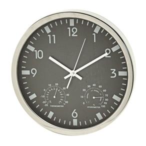 Relógio Decorativo de Parede Redondo em Aluminium Natural com Marcadores de Higrômetro e Termômetro 31cm