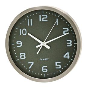 Relógio Decorativo de Parede Redondo Verde em Aluminium Natural 26cm