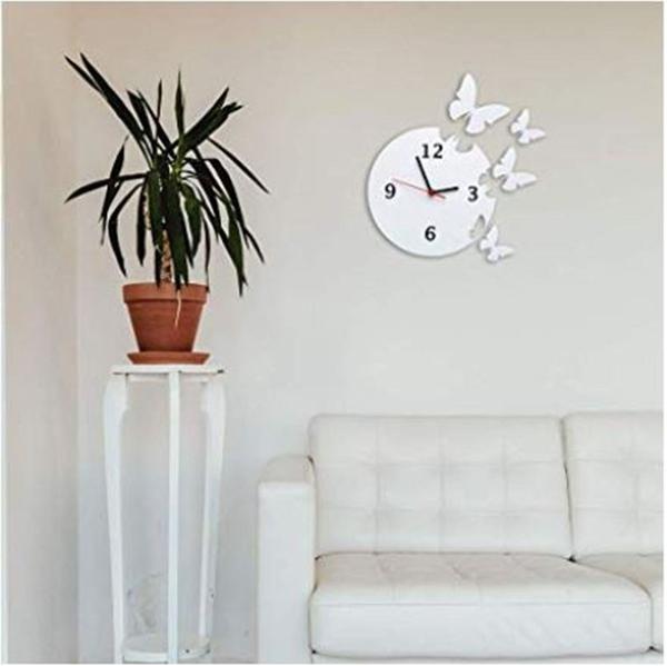 Relógio Decorativo Parede Borboletas Acrílico Sala Quarto Espelhado Prata - Agv Criações