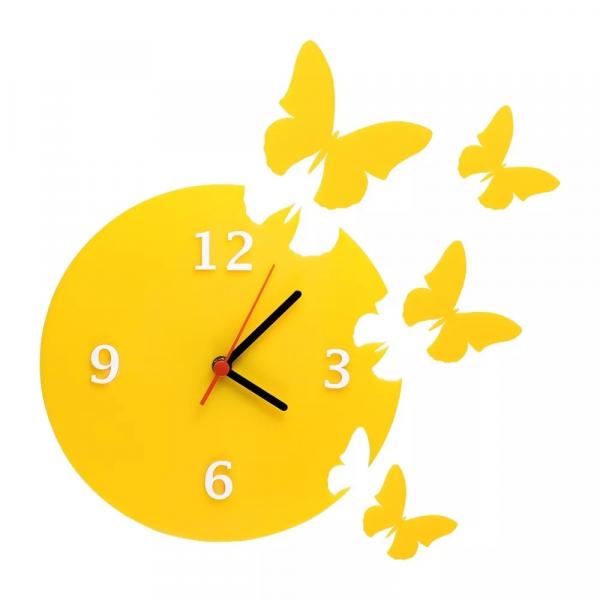 Relógio Decorativo Parede Enchant Butterflies Acrilico Amarelo - Interlasershop