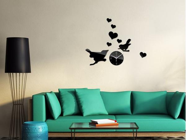 Relógio Decorativo Parede Pássaros Acrílico Sala Quarto Preto - Agv Criações