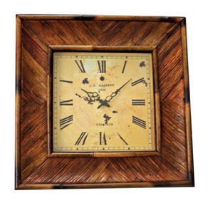 Relógio Decorativo Quadrado Feito de Ratan com Ponteiros e Marcadores Clássicos