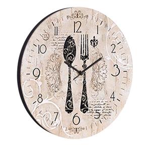 Relógio Decorativo Redondo 35cm BW Quadros Bege Talheres