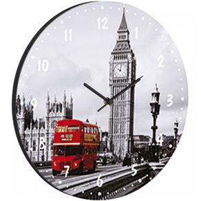 Relógio Decorativo Redondo 35cm BW Quadros Cinza/Vermelho