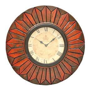 Relógio Decorativo Redondo de Bambu com Detalhes no Tom Vermelho