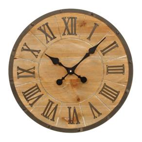 Relógio Decorativo Redondo de Ferro Estilo Clássico com Aspécto de Madeira