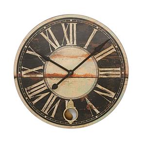 Relógio Decorativo Redondo de Madeira Escura com Detalhes em Dourado