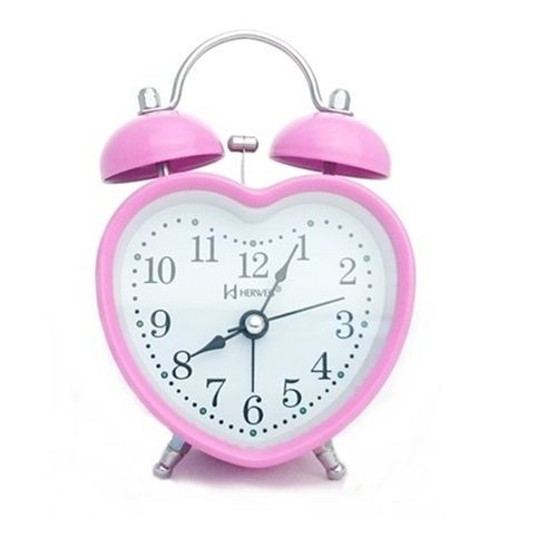 Relógio Despertador Analógico Decorativo Coração Menina Quartz Mecanismo Step Herweg Rosa