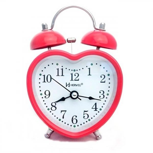 Relógio Despertador Analógico Decorativo Coração Menina Quartz Mecanismo Step Herweg Vermelho