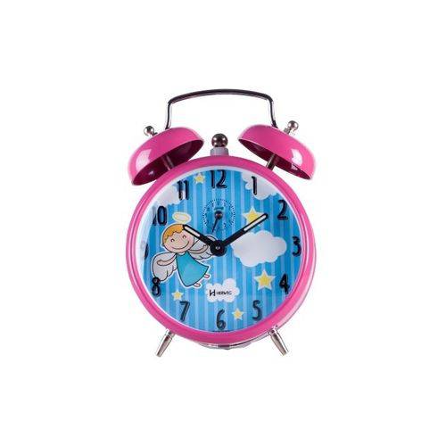Relógio Despertador Analógico Decorativo Fundo Azul Céu e Anjo Iluminação Noturna Herweg Pink