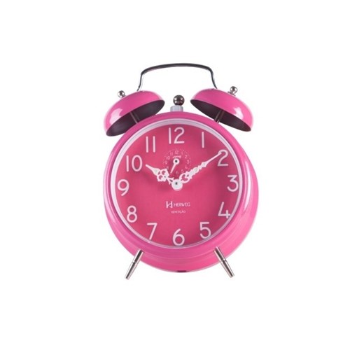 Relógio Despertador Analógico Decorativo Iluminação Noturna Fluorescente Campainha Herweg Pink