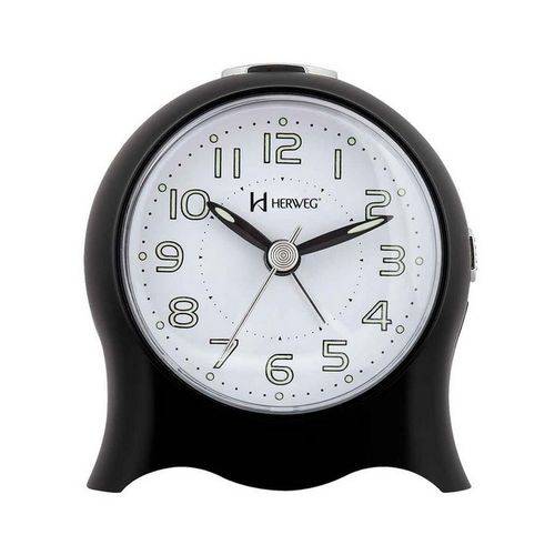 Relógio Despertador Analógico Decorativo Quartz Iluminação Noturna Alarme Sonoro Herweg Preto