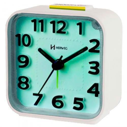 Relógio Despertador Analógico Moderno Quartz Iluminação Noturna Snooze Soneca Herweg Branco