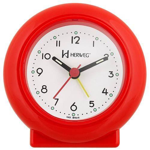 Relogio Despertador Analógico Vermelho Herweg Redondo