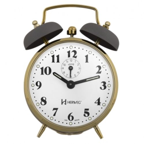 Relógio Despertador Antigo a Cordas Antigo Alarme Forte Herweg Dourado Cinza 2215 080