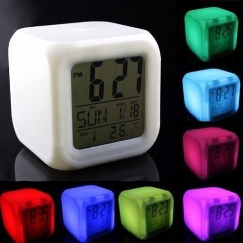 Relógio Despertador Automático Termômetro Luminária Cores - Exclusivo