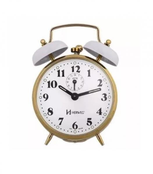 Relógio Despertador Branco Antigo a Cordas Herweg 2215