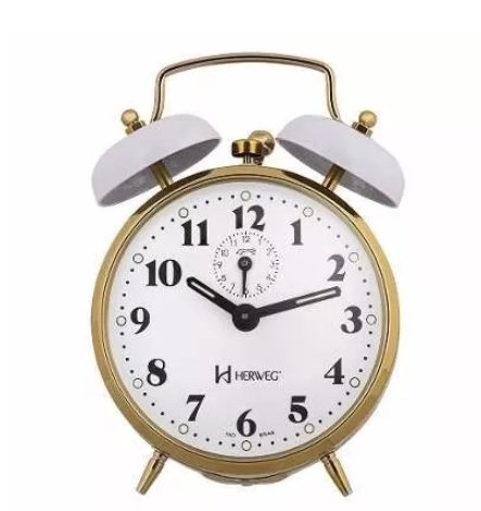 Relógio Despertador Branco Antigo a Cordas Herweg 2215