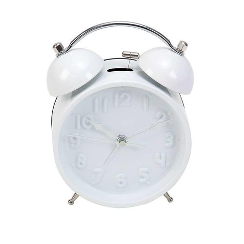 Relógio Despertador Clean Números em Alto Relevo Branco em Metal - 16x11 Cm