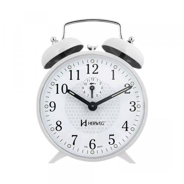 Relógio Despertador com Campainha Branco Antigo à Corda - Herweg