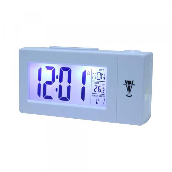 Relógio Despertador com Higrômetro Termômetro e Projetor Horas Atima AT618 Branco - Oksn