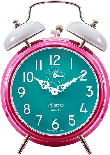 Relógio Despertador de Mesa Mecânico a Corda Estilo Retro Vintage Pink Ref - 2383 - Herweg