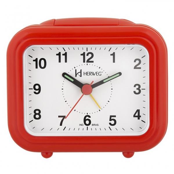 Relogio Despertador Decorativo Retangular Mecanismo Step Vermelho Herweg