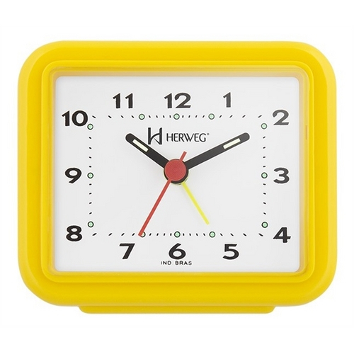 Relogio Despertador Decorativo Tradicional Retangular Mecanismo Step Amarelo Pantone Herweg