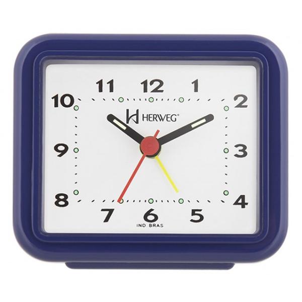 Relogio Despertador Decorativo Tradicional Retangular Mecanismo Step Azul Escuro Herweg