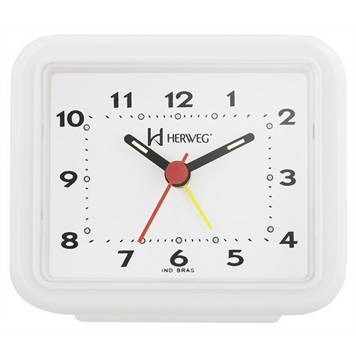 Relogio Despertador Decorativo Tradicional Retangular Mecanismo Step Branco Herweg