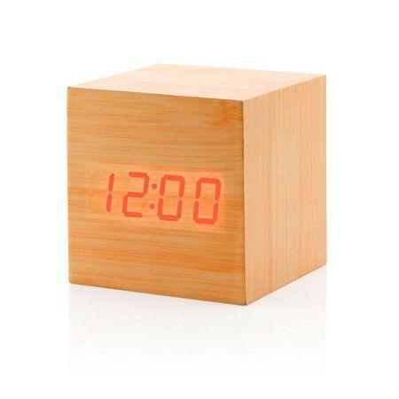 Relógio Despertador Digital Cubo Madeira Led Mesa - Marfim - Horizonte